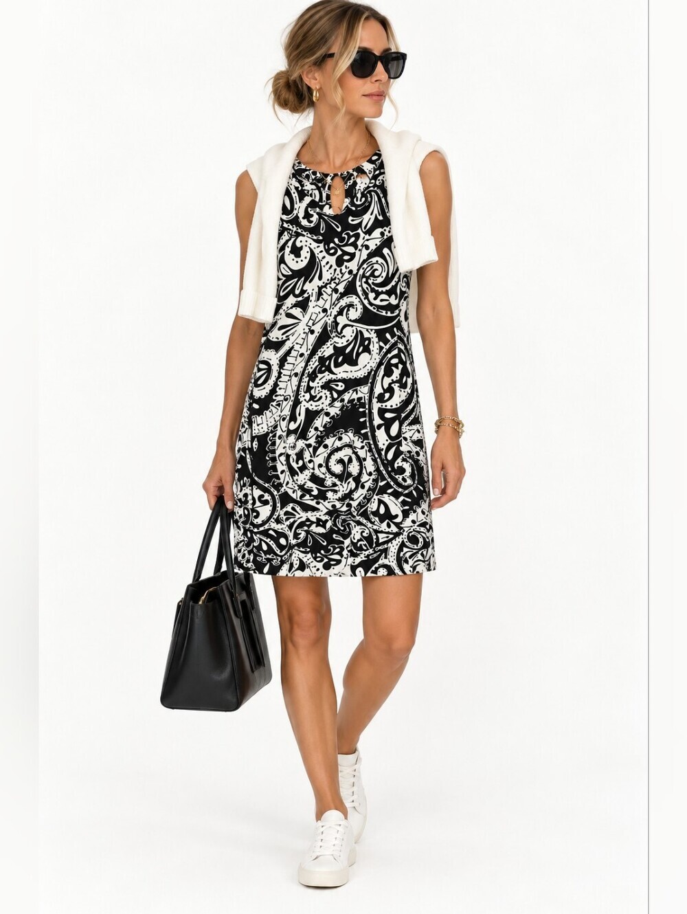 Loft Dress Black And White Sleeveless Casual Sleeveless